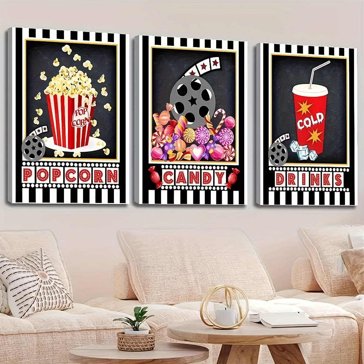 Home Cinema Logo - 3 ชิ้น Frameless Wall Art Deco,