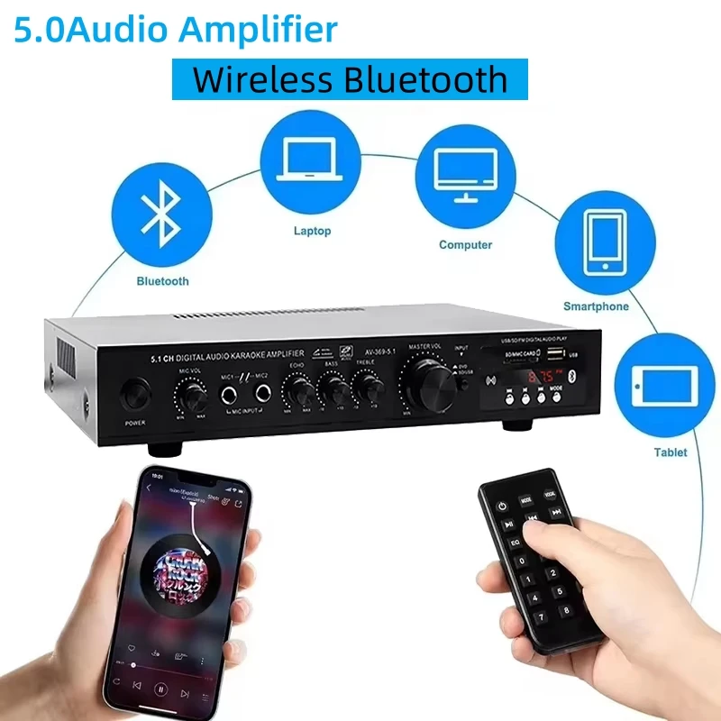 Home Cinema Audio System - ลำโพงบลูทูธ AV-369BT 5.1 เครื่องขยายเสียงสเตอริโอ 6 แชนแนล