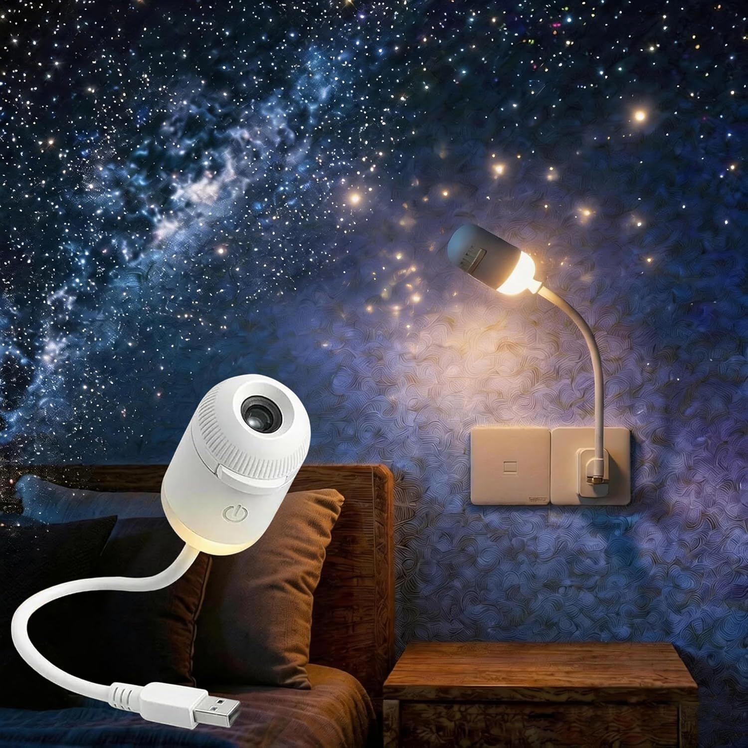 Home Cinema With Projector - โปรเจคเตอร์กาแล็กซี่ 2-in-1 พร้อมไฟกลางคืนแบบพกพา USB ฉายภาพท้องฟ้าเต็มดาวสำหรับห้องนอน 360