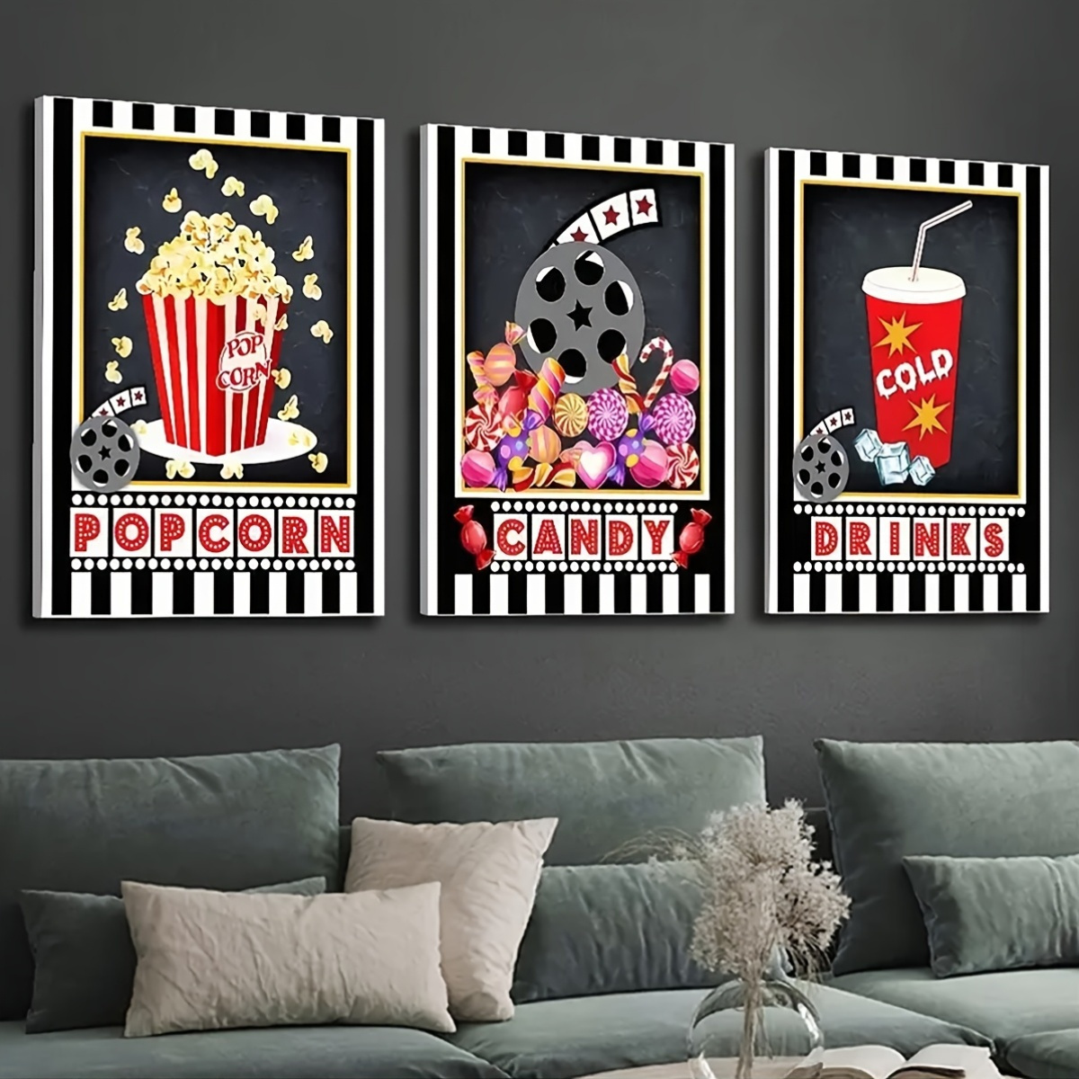 3 ชิ้น Frameless Wall Art Deco - Home Cinema Logo บทวิจารณ์และราคา