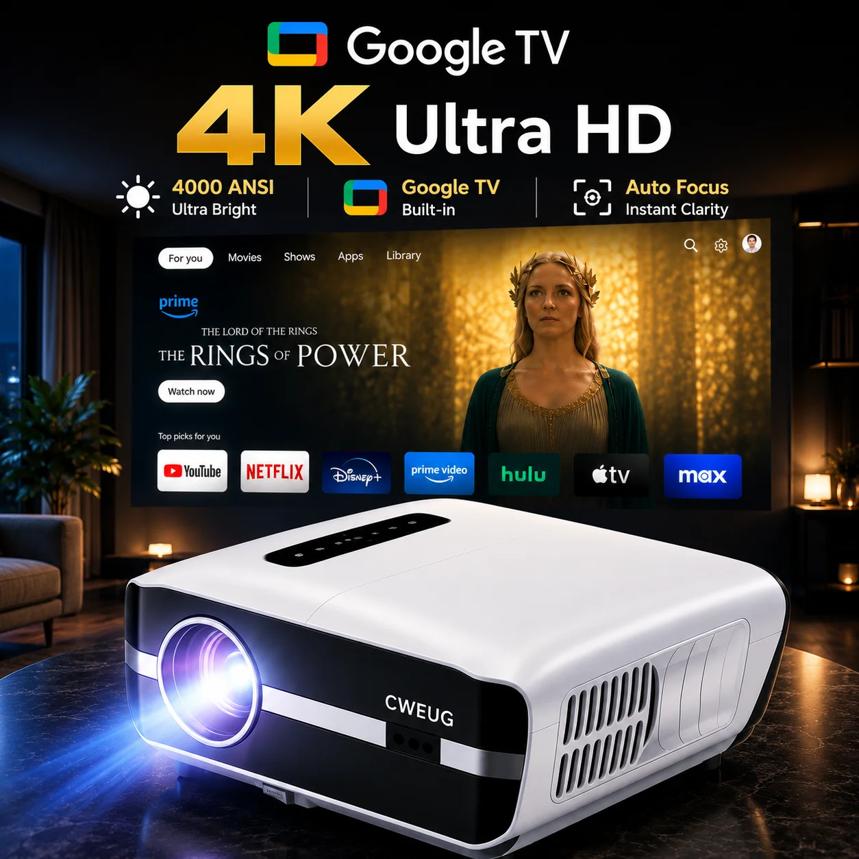 โปรเจคเตอร์ NewA9S 4k โฟกัสอัต - Home Cinema Night บทวิจารณ์และราคา